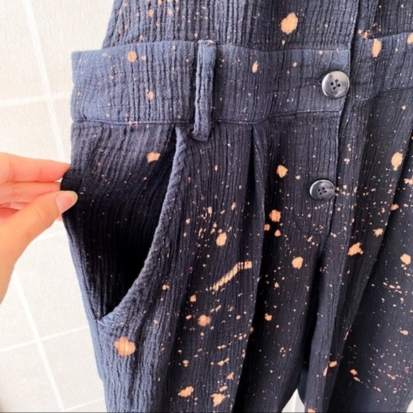 Boho Black & Bleached Splattered Woven Button Front Jumpsuit - Picture 14 of 16